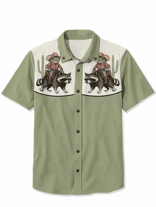 Frog Cowboy Rides A Raccoon - 100% Cotton Shirt