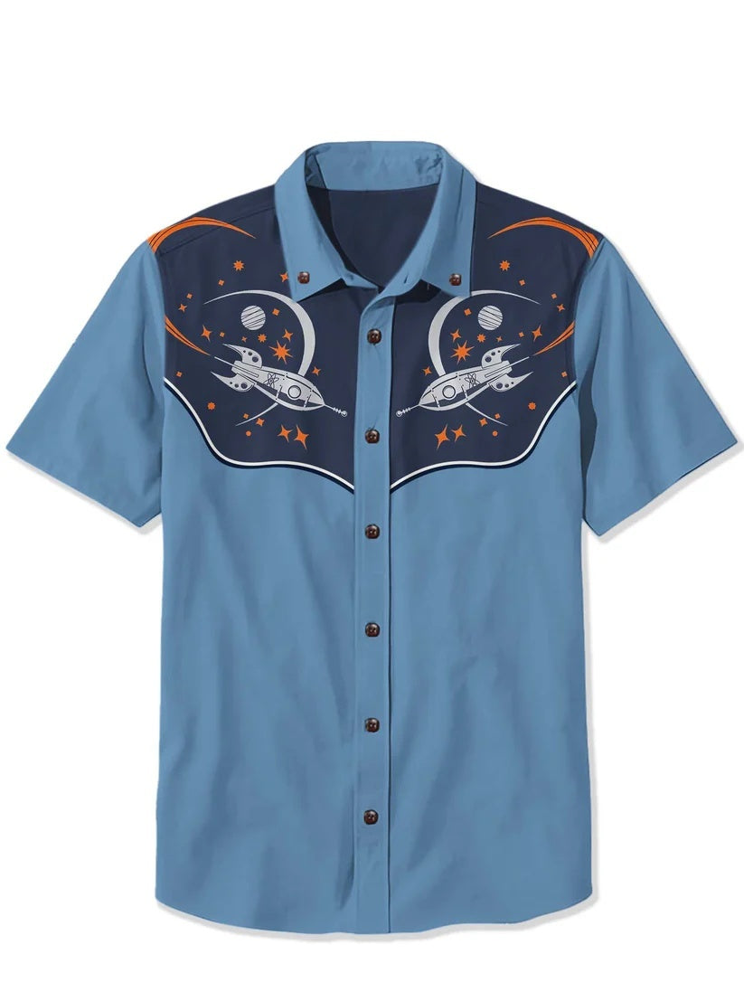 Retro Rocket And Planet - 100% Cotton Shirt