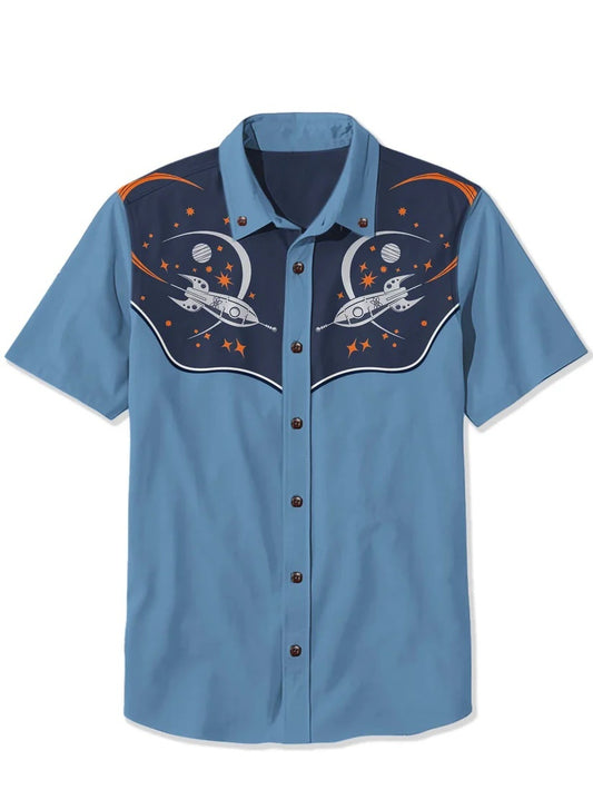 Retro Rocket And Planet - 100% Cotton Shirt