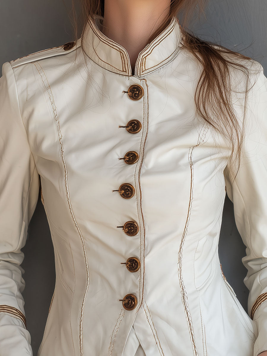Retro Stand Collar Topstitched Pu Jacket