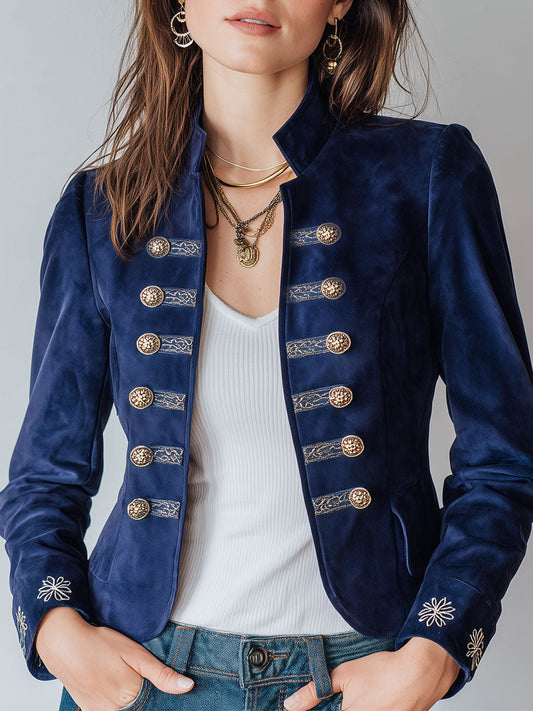 Vintage Suede Embroidered Double-breasted Jacket