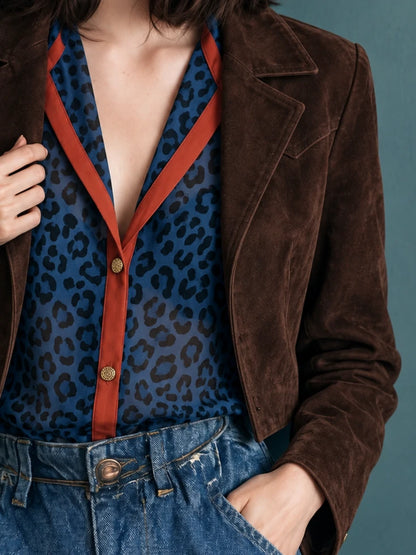 Suede-Look Cropped Lapel Jacket