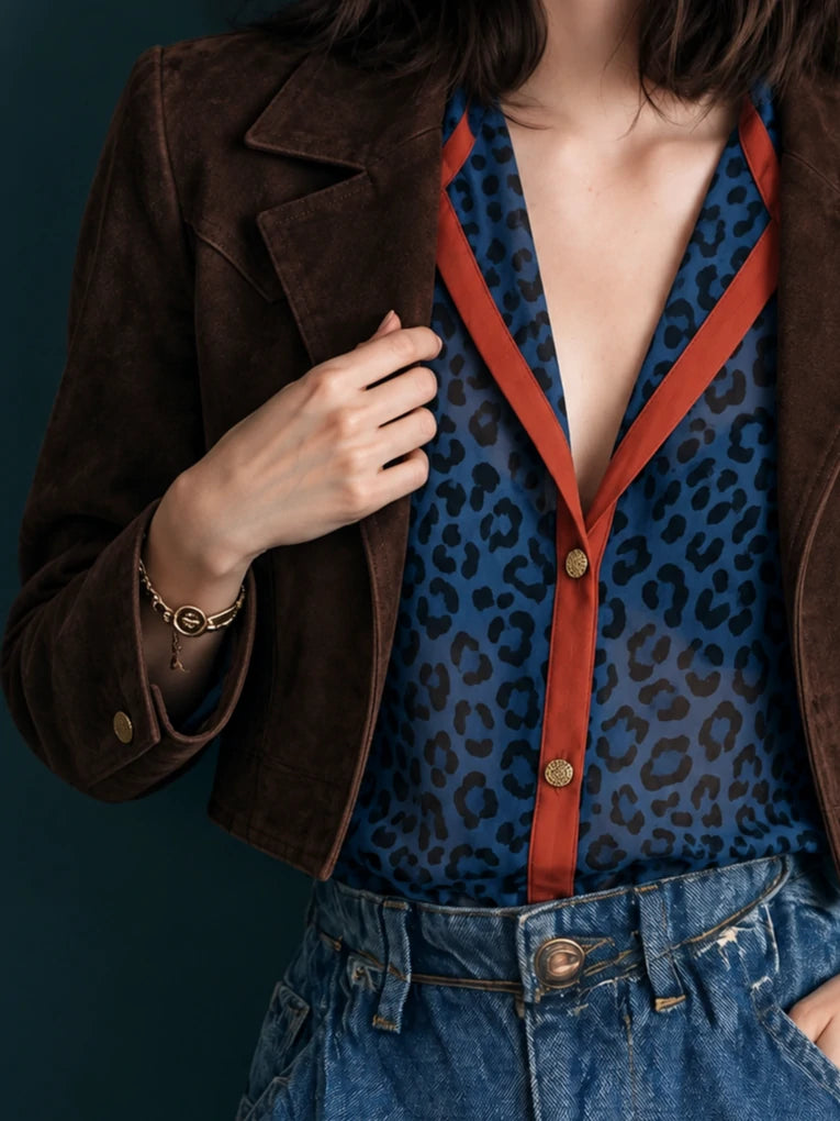 Suede-Look Cropped Lapel Jacket