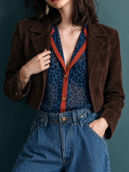 Suede-Look Cropped Lapel Jacket