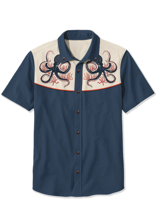 Retro Coral Octopus- 100% Cotton Shirt