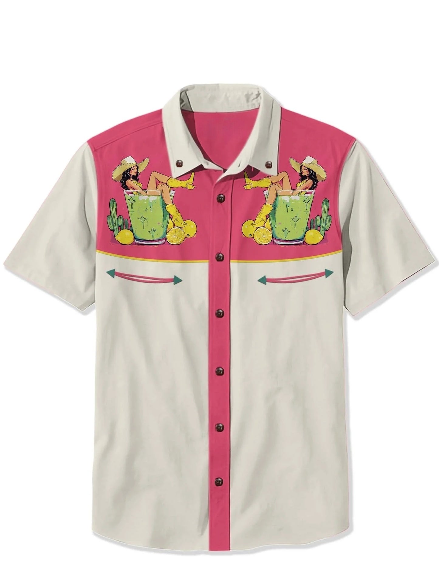 Pin Up Cowgirl And Cactus Cocktail - 100% Cotton Shirt