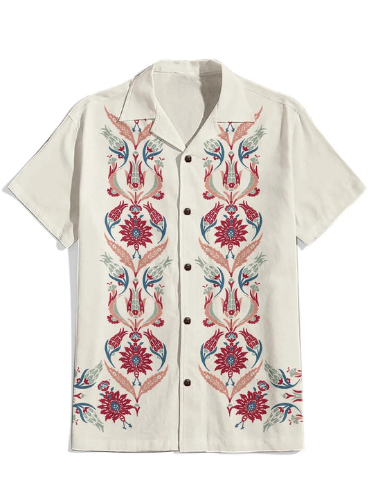 Vintage Flower - 100% Cotton Cuban Collar Shirt