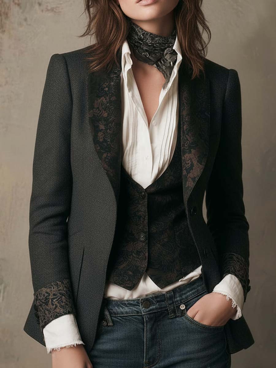 Vintage Tailored Blazer With Printed Lining