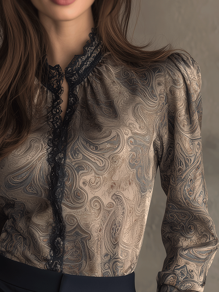 Vintage Paisley Lace Button-Down Shirt