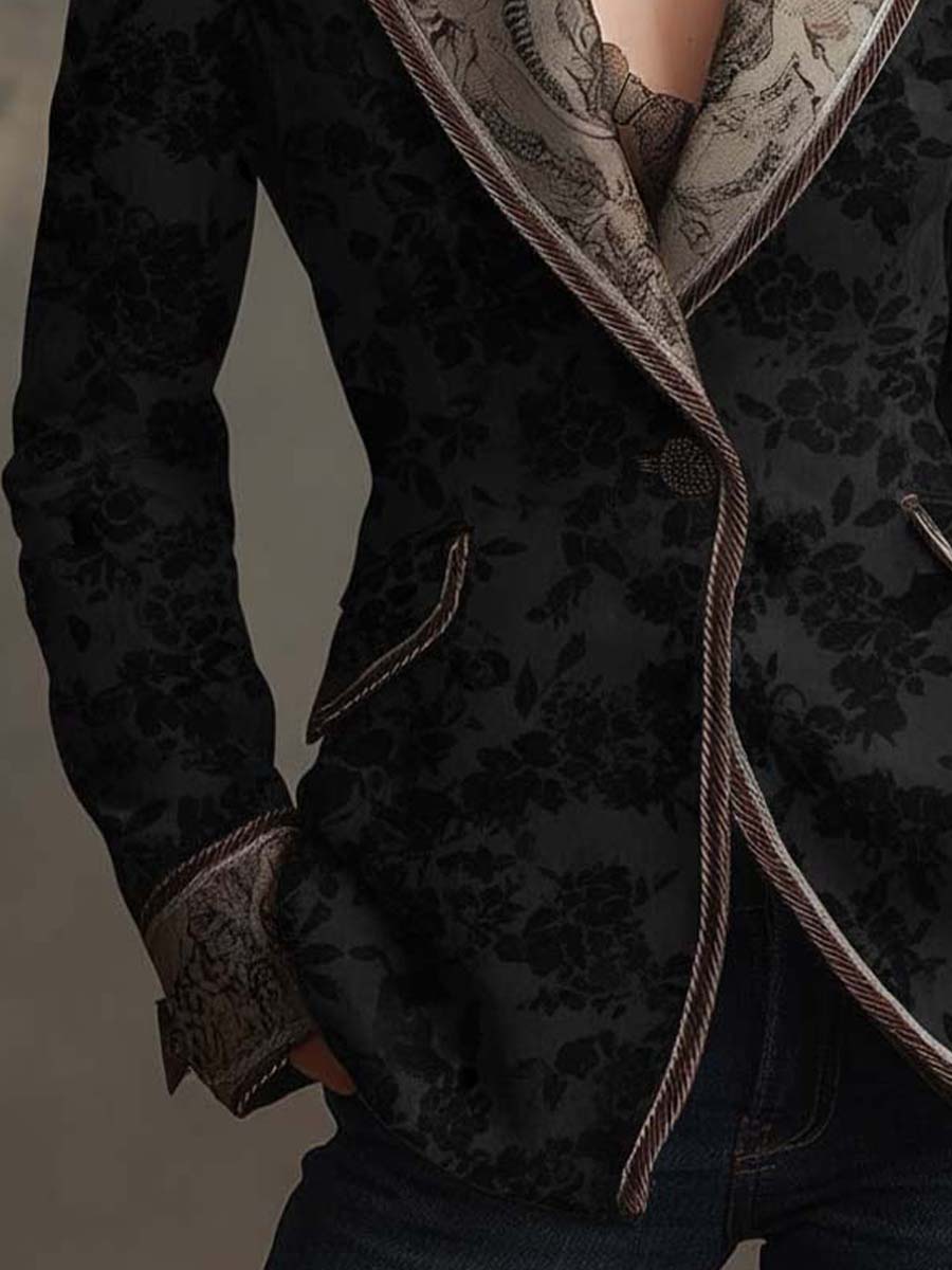 Vintage Floral Jacquard Woven Blazer