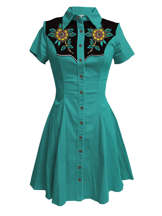 Yellow Traditional Flowers- 100% Cotton Dress
