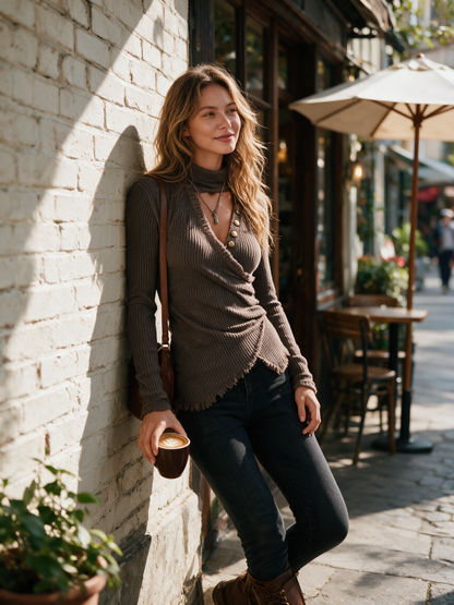 Modern Mocha Cutout Wrap Knit Top