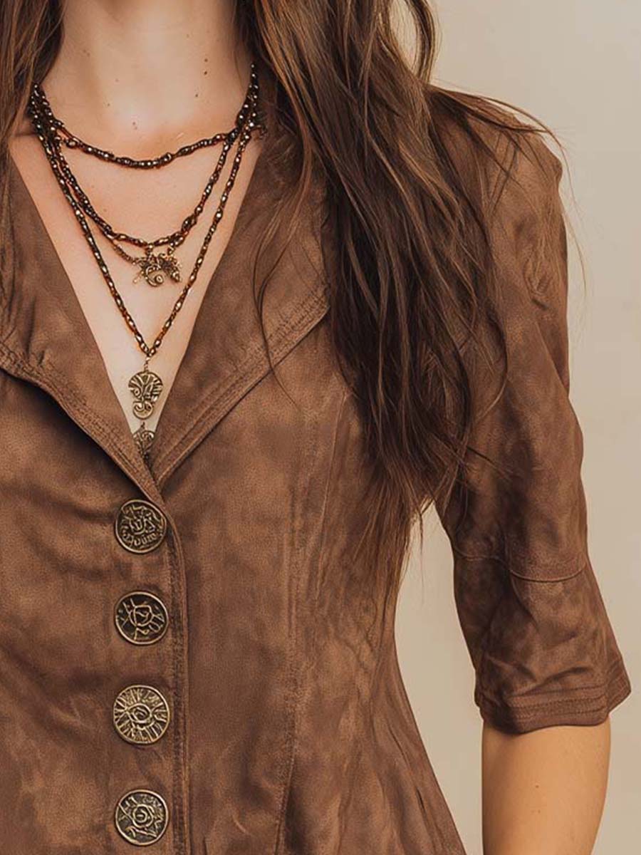 Chestnut Micro-suede Vintage Button Shirt