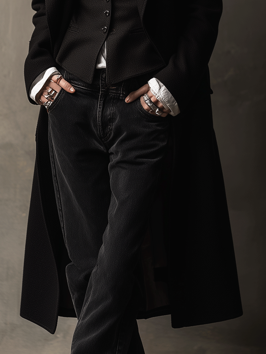 Vintage Noir Tailored Maxi Blazer Coat