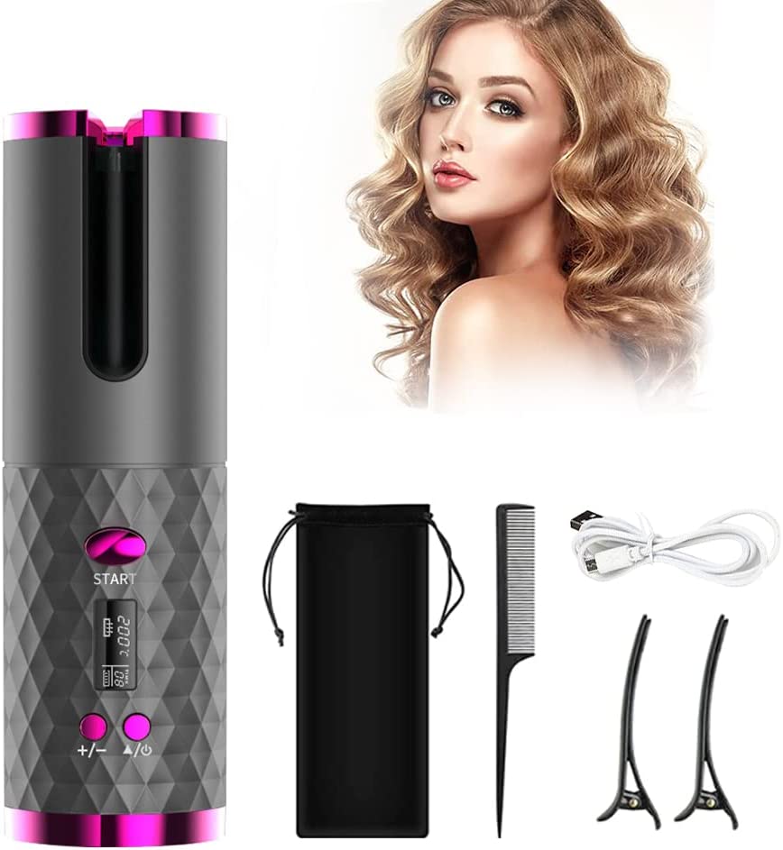 Hair Curler Automatic Cordless Curling Iron Wireless with LCD Temperature