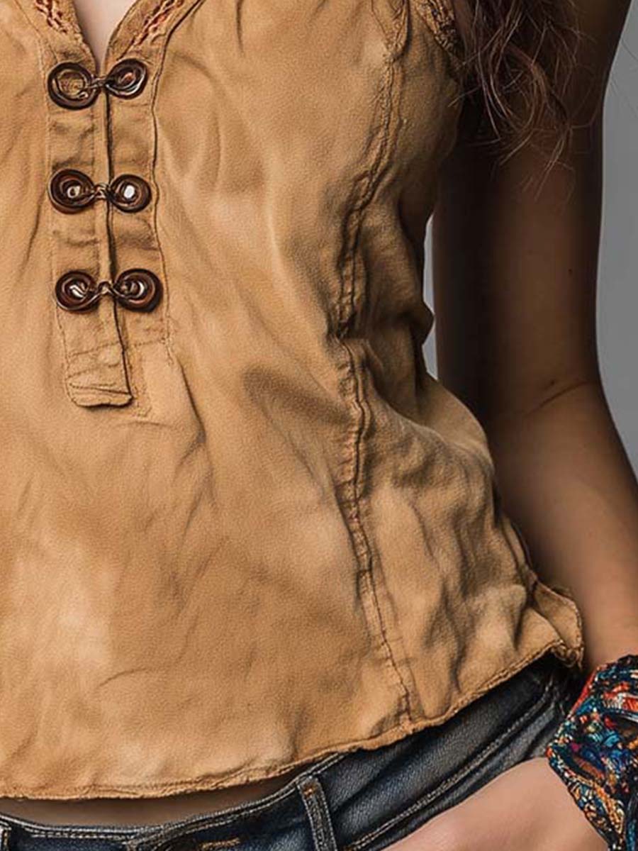Camel Washed Button Front Vintage Vest