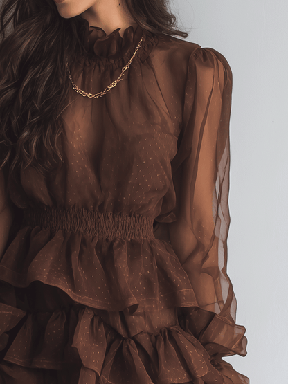 Vintage Boho Layered Chiffon Ruffle Mini Dress