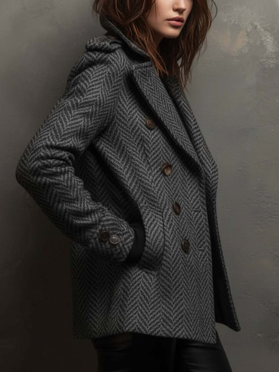 Herringbone Wool-Blend Double-Breasted Jacket