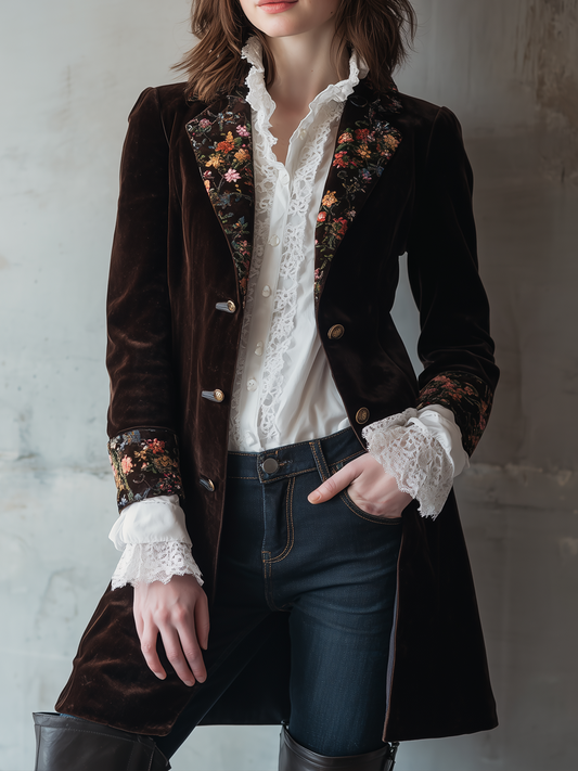 Vintage Floral embroideried Poly-velvet Jacket