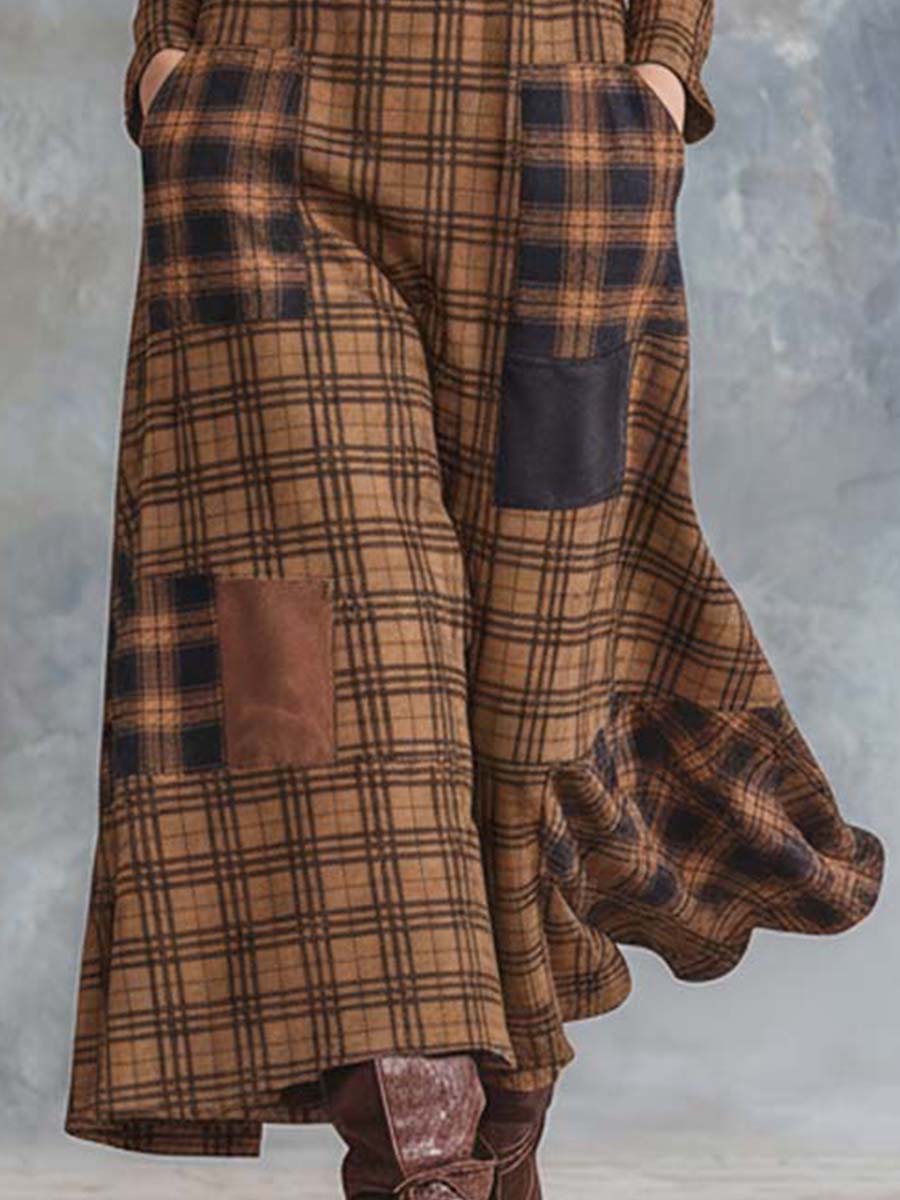 Sudan Brown Printed Suede-Effect Plaid Maxi Dress