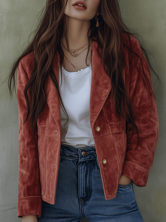 Casual Vintage Rose Velvet Jacket