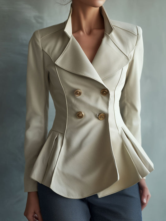 Retro Champagne Double-Breasted Tailored Peplum Blazer