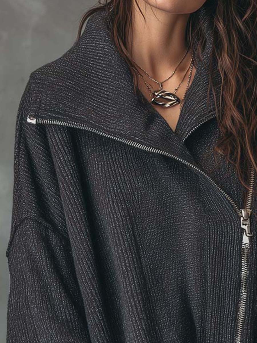 Oversized Asymmetrical Zip Knit Top