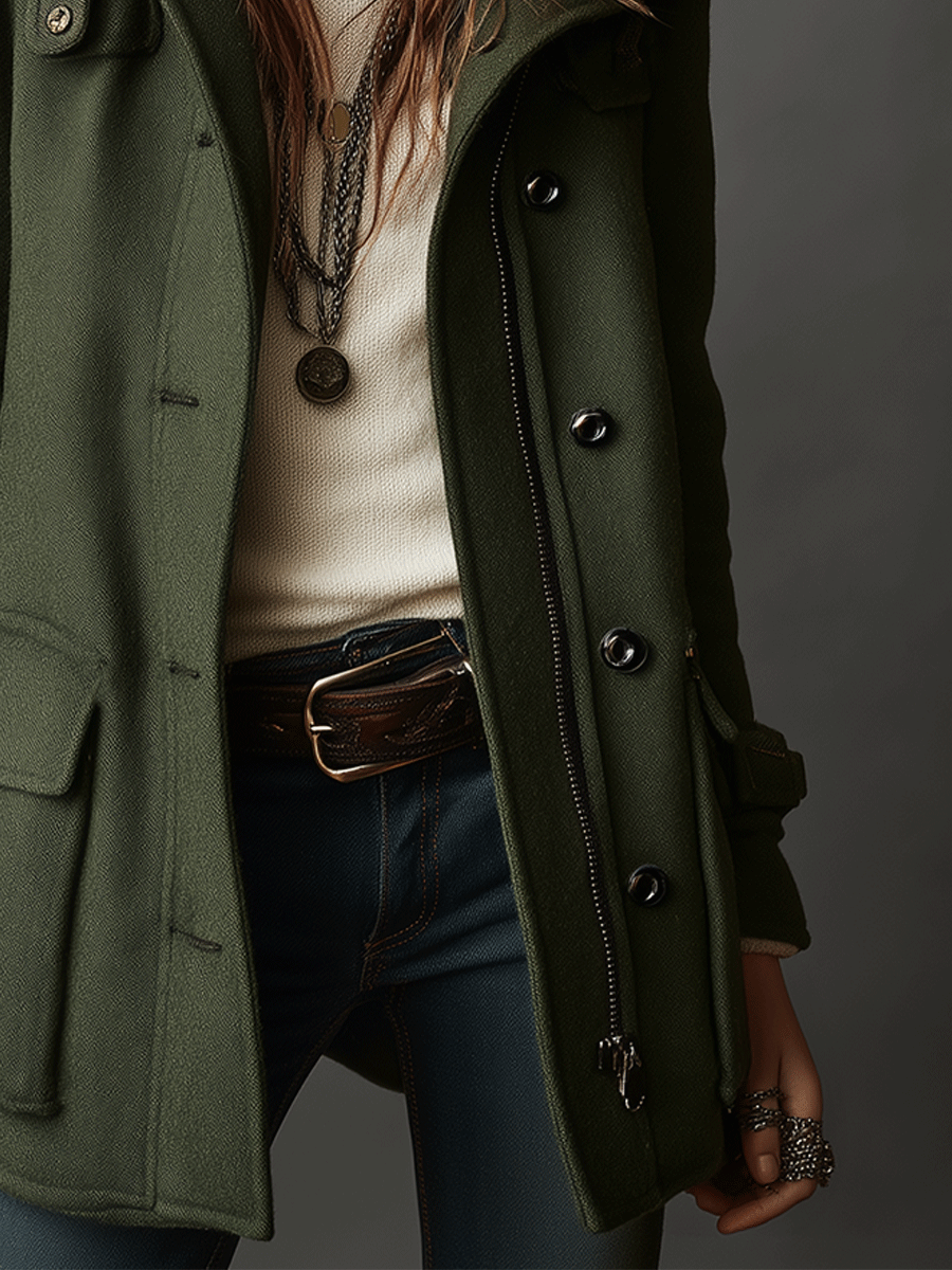 Military-Inspired Olive Wool Jacket