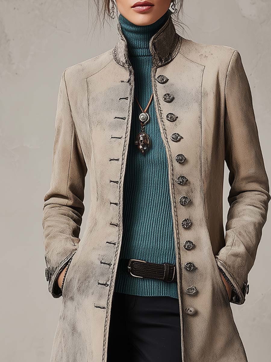 Vintage Distressed Polyester Suede Jacket