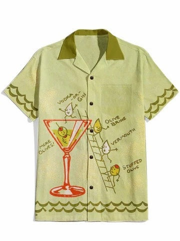 [Alison Coté ]Dirty Martini Cocktails - 100% Cotton Cuban collar Shirt