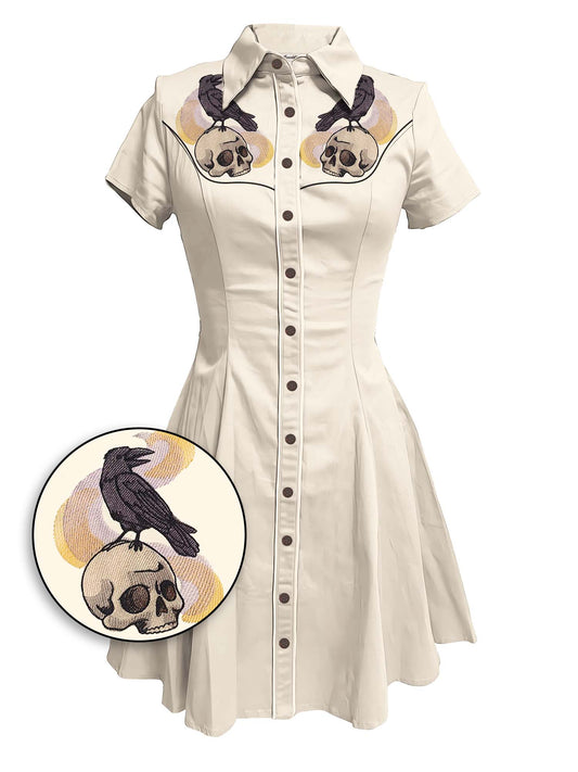 [Embroidery]Crow And Skull - 100% Cotton Dress