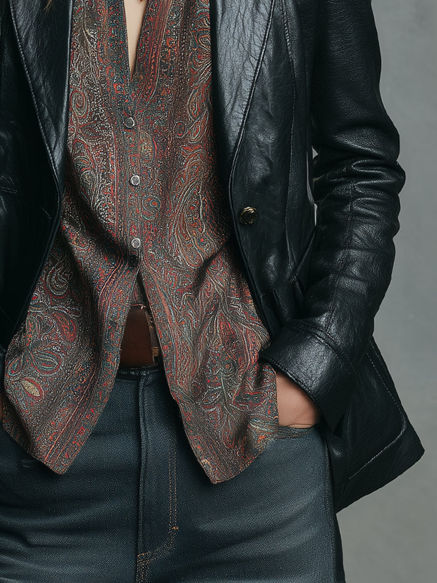 Retro Lapel Single-breasted Eco-friendly PU Blazer