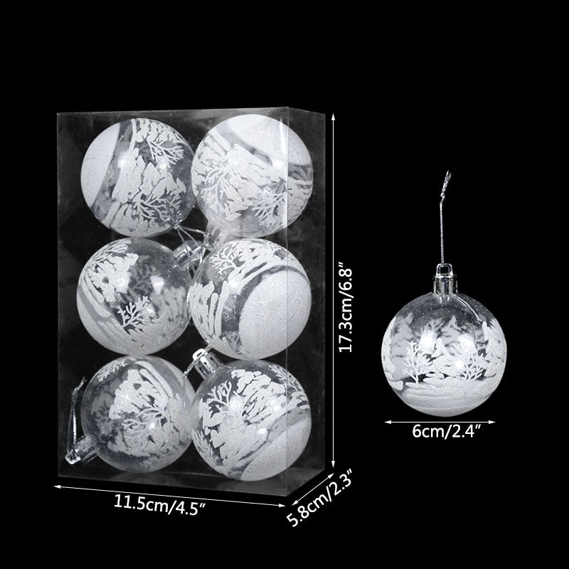 6pcs/6cm Transparent Snow Christmas Balls Pendants for Christmas Tree Decoration