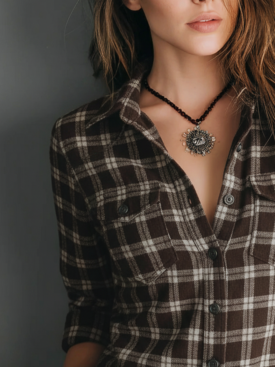 Retro Plaid Long-sleeved Blouse