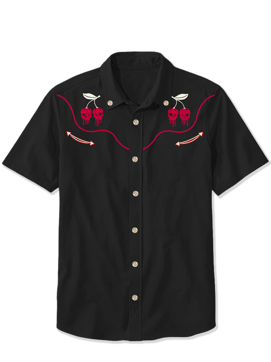 [Embroidery]Cherry Skull - 100% Cotton Shirt