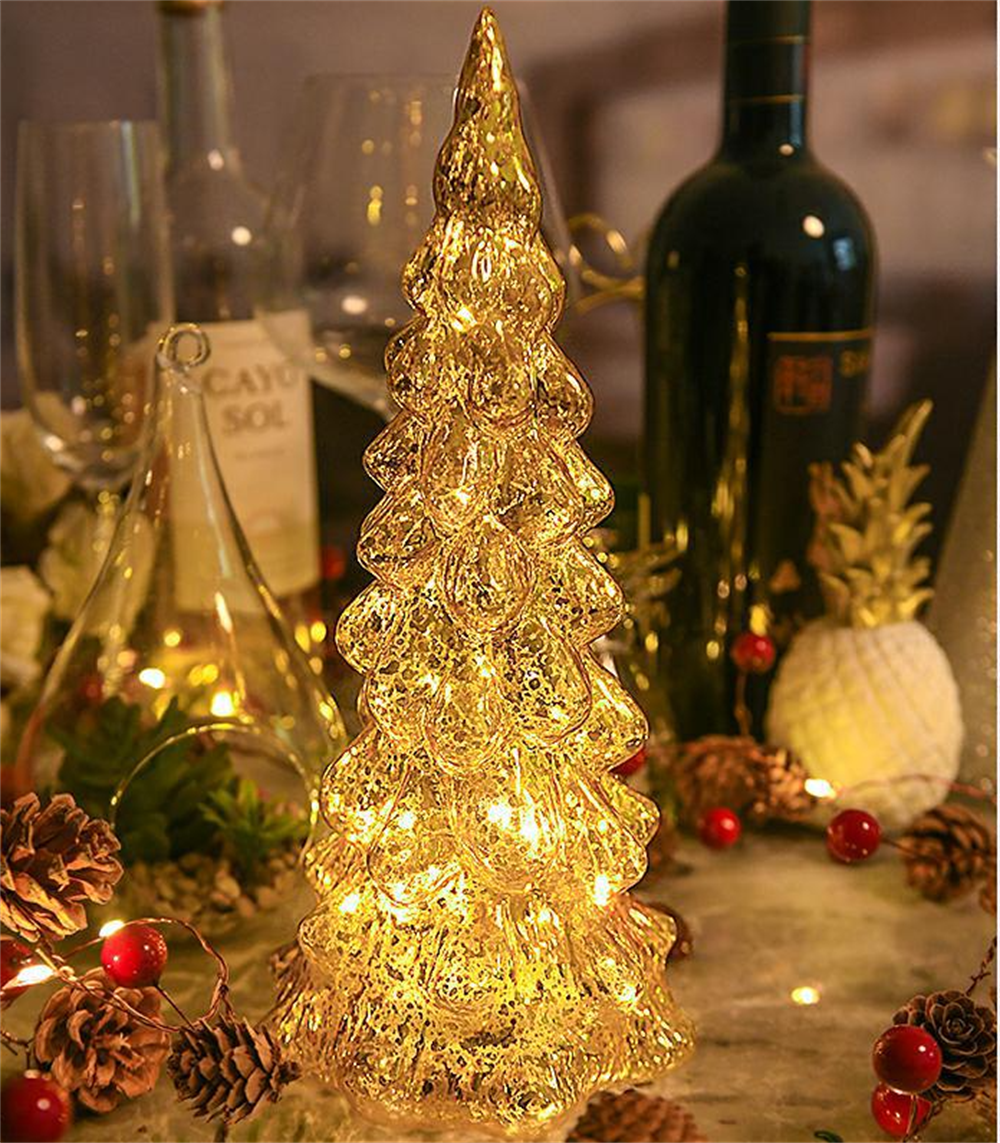 Glowing Glass Christmas Tree Ornaments Home Luminous Desktop Decoration Led Night Light Party Xmas Decorations Festival Kid Gift