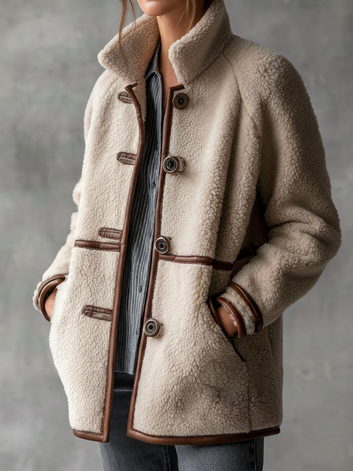 Classic Button Versatile Reversible Shearling And Eco Leather Coat