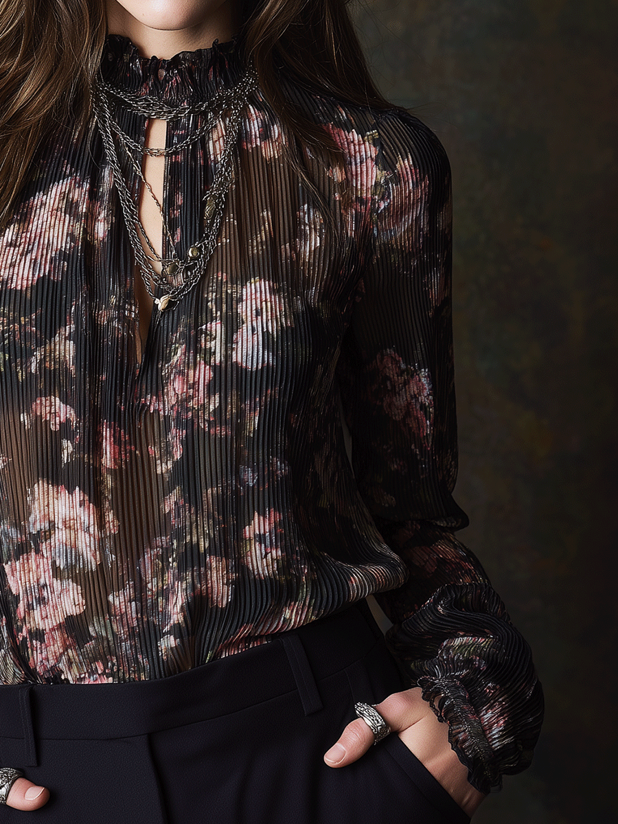 Vintage Boho Blossom Sheer Chiffon Blouse
