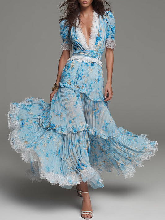 Bohemian Holiday Chiffon Printed Maxi Dress