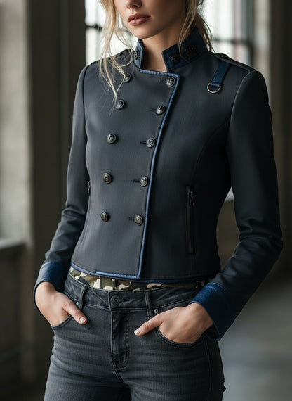 Chic Double-Breasted Military-Inspired Jacket for Women