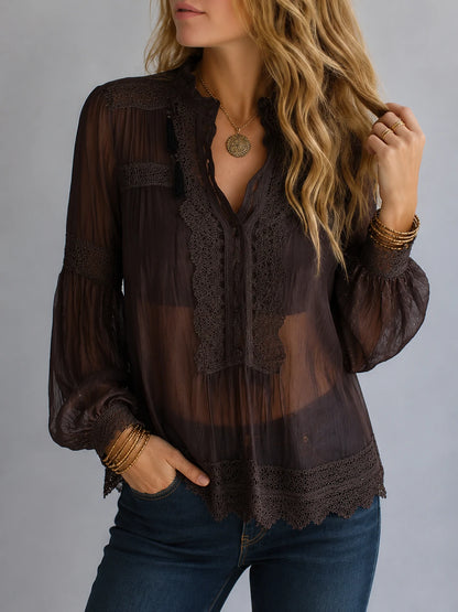 Vintage-Inspired Sheer Bohemian Lace Blouse