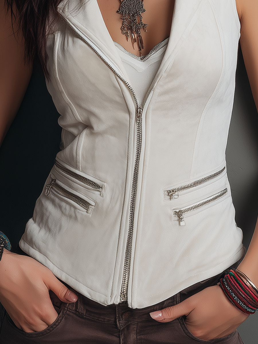 Vintage Velvet Multi-zipper Vest
