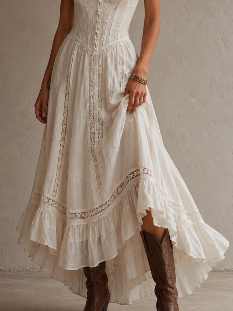 Ivory Lace Inset Corset Slip Maxi Dress