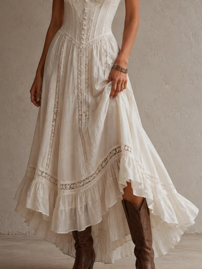 Ivory Lace Inset Corset Slip Maxi Dress