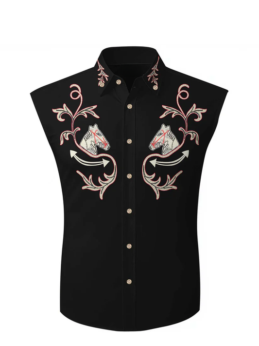 Western Horse Cowboy - 100% Cotton Sleeveless Shirt