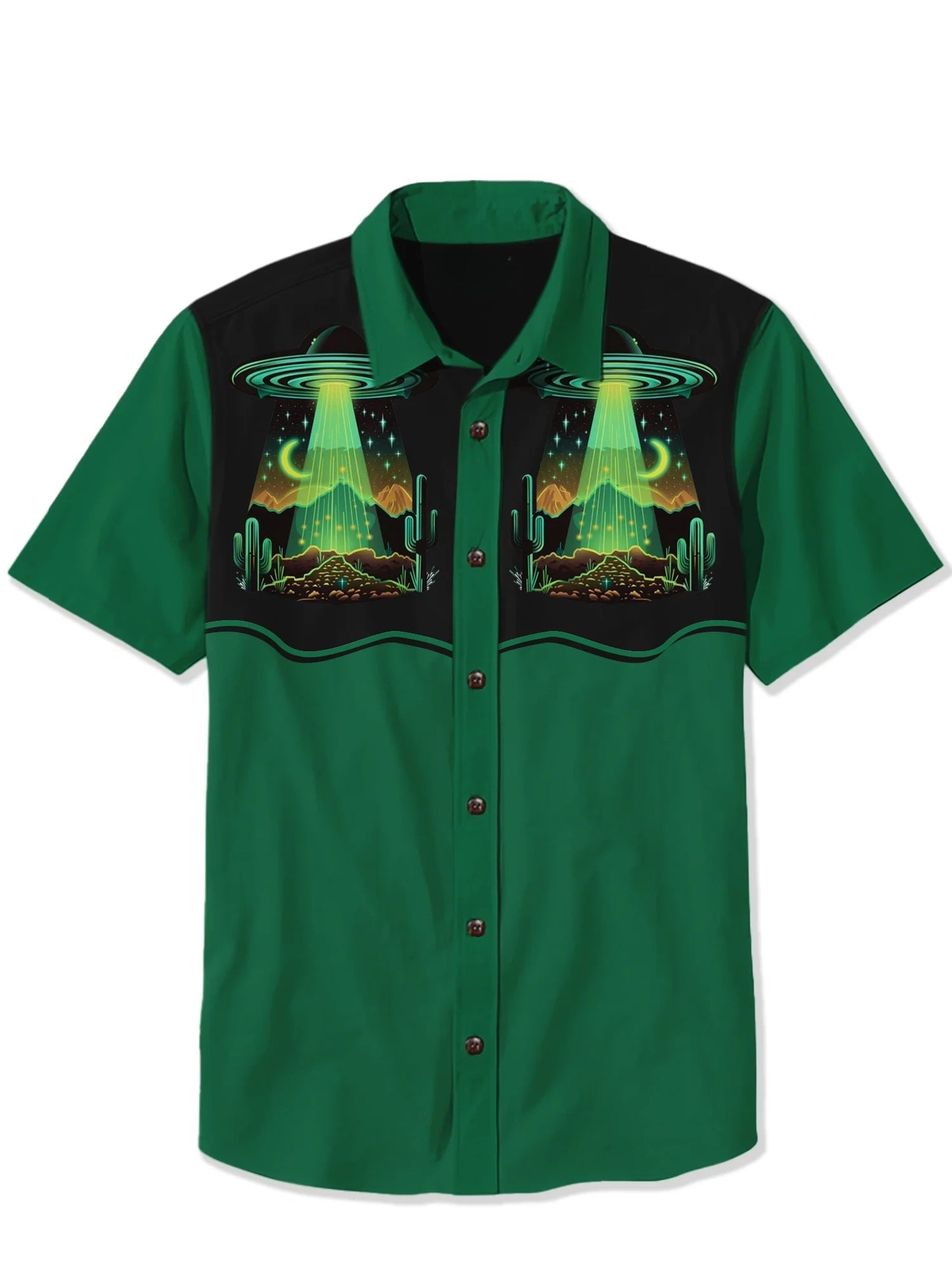Western Retro Spaceship Cowboy Cactus - 100% Cotton Shirt