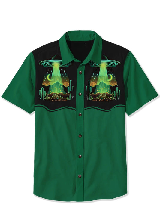 Western Retro Spaceship Cowboy Cactus - 100% Cotton Shirt