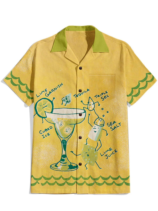 [Alison Coté]Margarita Cocktails - 100% Cotton Cuban collar Shirt