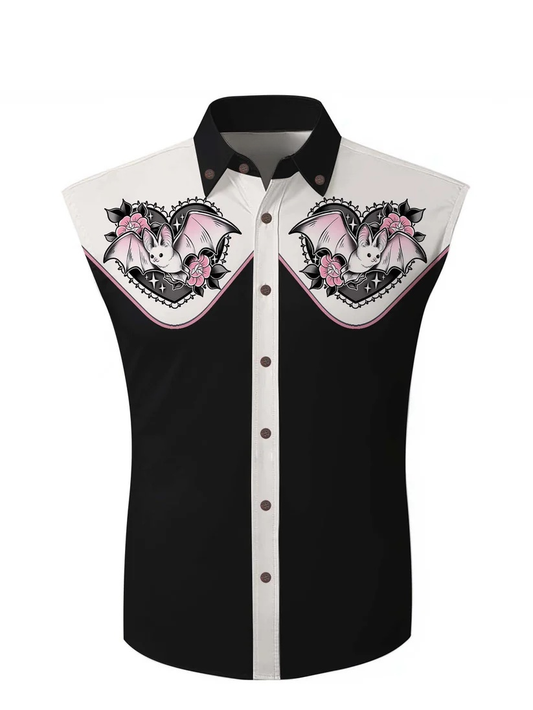 Love Bat And Flower  - 100% Cotton Sleeveless Shirt