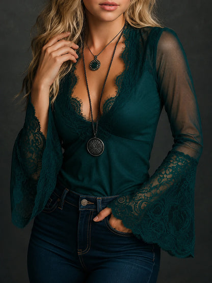 Bohemian Lace Flared Sleeve Shirt